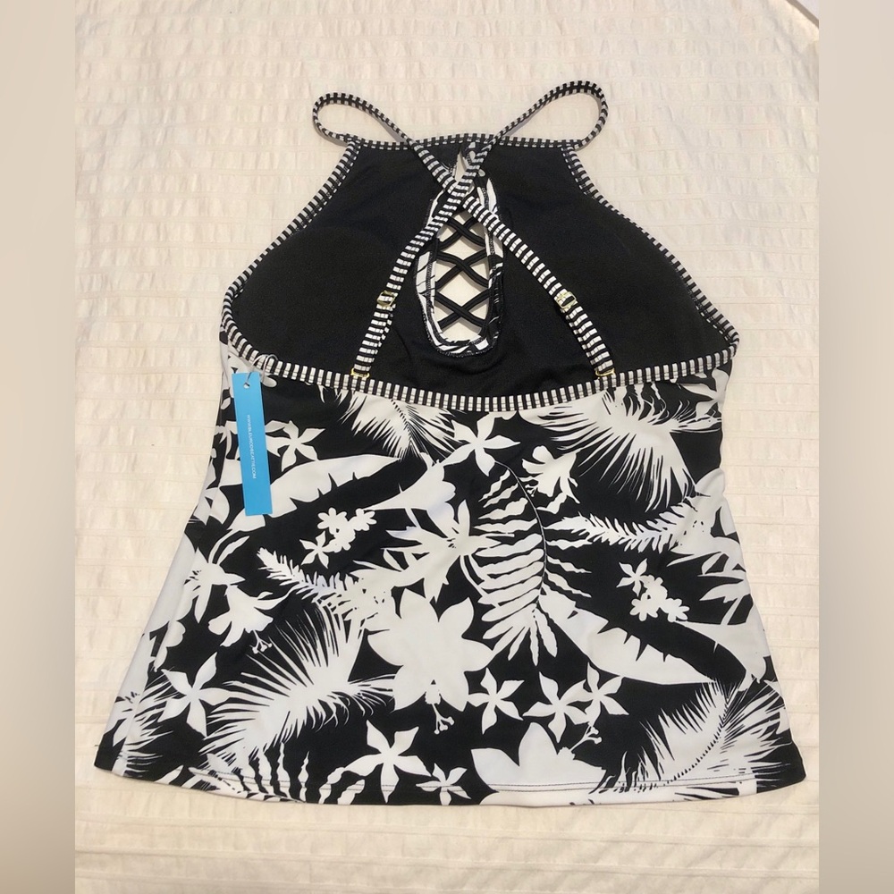 NWT Bleu Rod Beattie Black White Floral Hawaiian Print Tankini Swim Top size 10 - Picture 4 of 11